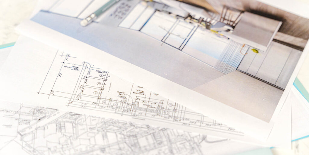Architecture creating and reviewing construction plans
