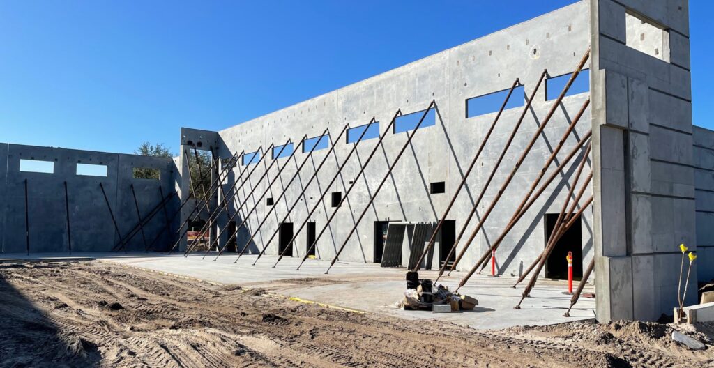 precast wall panel construction on new building